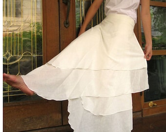 Custom Made Cream cotton Hippie Gypsy Two Layers Circle Long Wrap Skirt S-L (H)