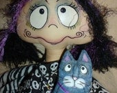 Prim Goth Grungy Gretta Rottenchild Doll and her cat Max
