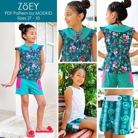 ZOEY Summer Ensemble PDF Downloadable Pattern by MODKID... sizes 2T to 10 Girls included - Instant Download