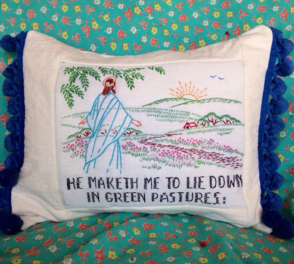 Christian bible verse pillow embroidery with Jesus