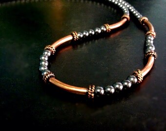 Copper Jewelry - Copper Anniversary Gift - Copper Necklace - Hematite Necklace - Copper Metal Jewelry - 7th Anniversary Gift - 22nd - SALE