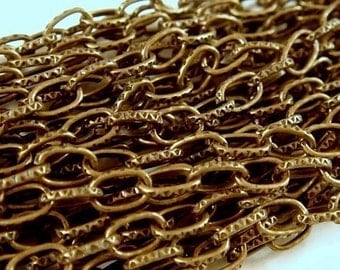 16ft Chain Antique Brass Cable Patterned Steel 5x3mm Textured Chain Not Soldered Lightweight - 16.4 feet - STR9002CH-AB16
