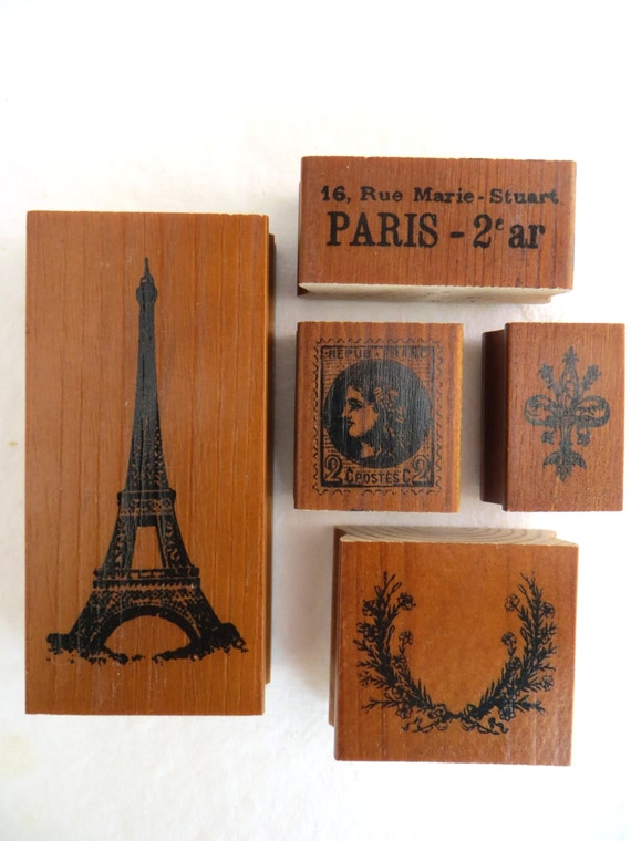 5 Rubber Stamps Paris Eiffel Tower