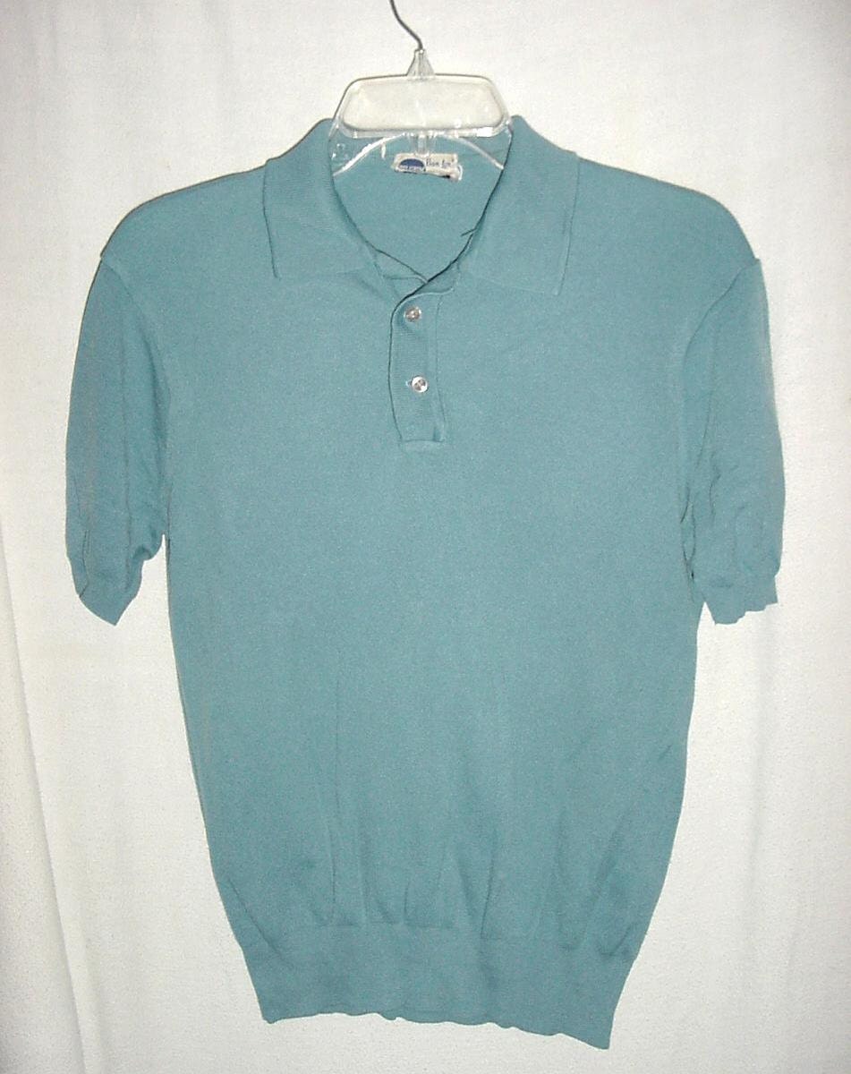 Vintage 60s Mens Blue Banlon Pullover Shirt M BC