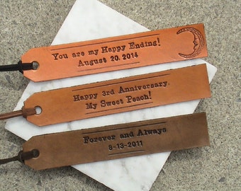 3rd Anniversary - Long Text - Personalized Leather Bookmark with a Latigo suede tassel