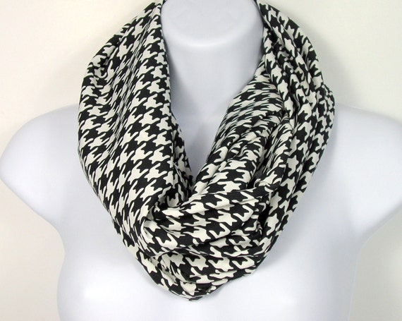 Black and White Houndstooth Infinity Scarf Black and White