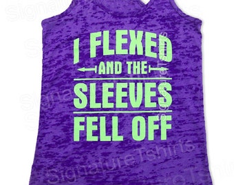 I Flexed and the sleeves fell off Racerback fitness Tank Motivational Workout Tank Top Gym Shirt work out Tank typographic tank Purple tank