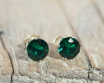 Emerald Stud Earrings 6mm Emerald Post Earrings May Birthstone Emerald Green Earrings