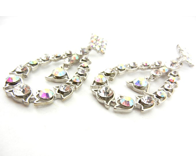 Pair of Teardrop Aurora Borealis Rhinestones Floral Drop Charms