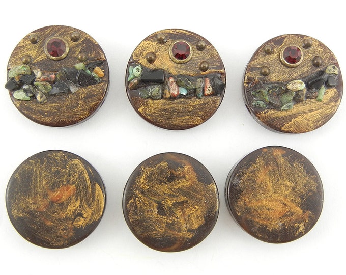 Set of 6 Brown Resin Round Disk Beads