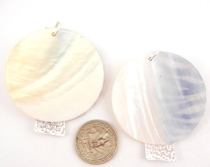 Set of 2 Large Half Zebra Print Shell Charms Tribal with Hammered Silver-tone Center Accent