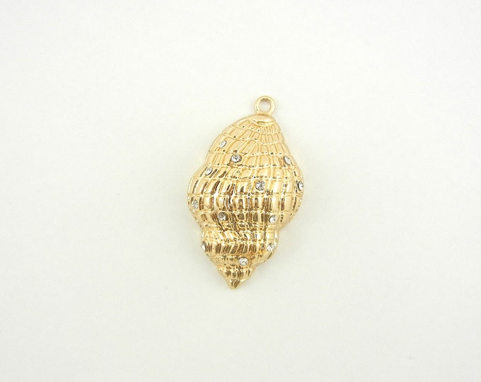 Gold-tone Seashell Charm Pendant with Scattered Rhinestones