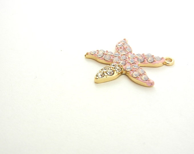 Pink Epoxy Gold-tone Starfish Charms Rhinestones