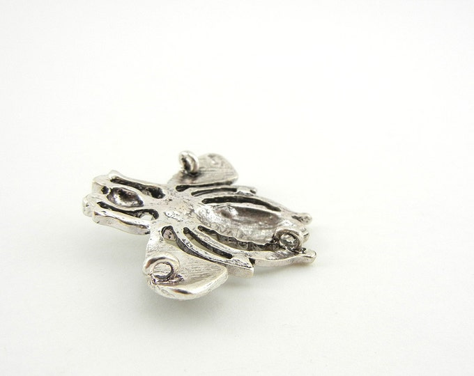 Triple Link Bee Charm Antique Silver-tone Rhinestone