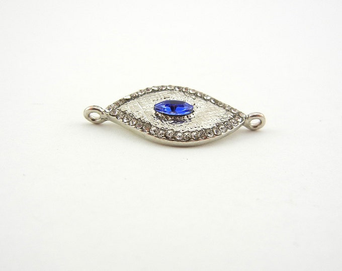 Double Link Silver-tone Eye Charm Blue Marquis Gem