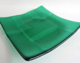 Square Fused Glass Plate in Emerald Green by BPRDesigns