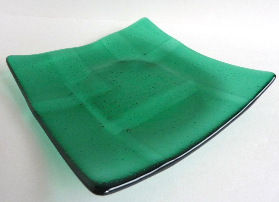 Square Fused Glass Plate in Emerald Green by BPRDesigns