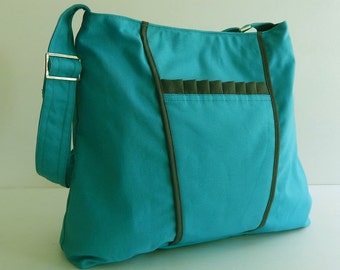 Sale - Bright Teal Canvas Bag, purse, tote, messenger bag, hobo, bow, cute, stylish - Gail
