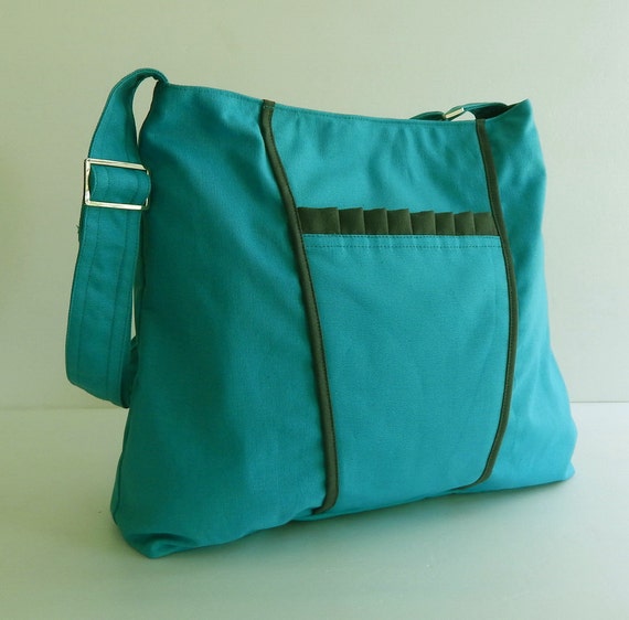 Sale - Bright Teal Canvas Bag, purse, tote, messenger bag, hobo, bow ...
