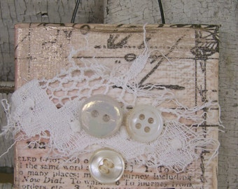 Original Collage Vintage Collage Altered Mixed Media Vintage Button Collage Vintage Mixed Media Altered Art Vintage Shabby White