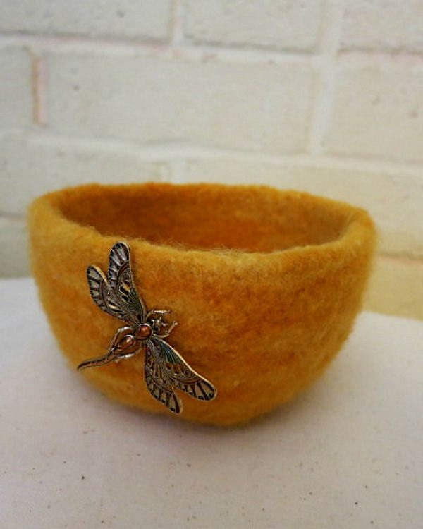 Felted Bowl Gold Wool Hand Knit Bowl by EnchantedKnits on Etsy
