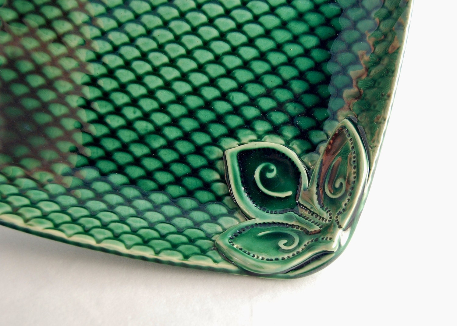 Textured Square Plate in Forest Green Ceramic Stoneware