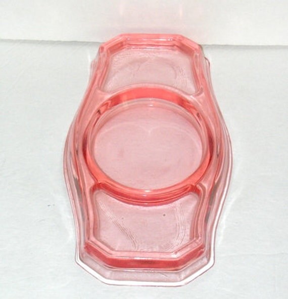 Vintage Pink Glass Vanity Tray Cosmetic Divided by Remtique