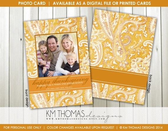 Apple Cider Fall Photo Card: Thanksgiving Holiday Card - Autumn Photo Card - Orange Paisley - Printable - #F107 Il_570xn