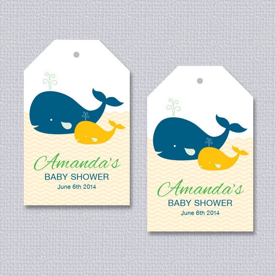 Whale Neutral Baby Shower Printable Favor Hang Tags Personalized Digital File by Paperspice 