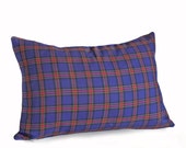 Bold Vibrant Blue Pillow, Plaid Throw Pillows, Tartan, Lumbar, Edgy Punk Plaid Fabric, Dorm Decor, 12x18