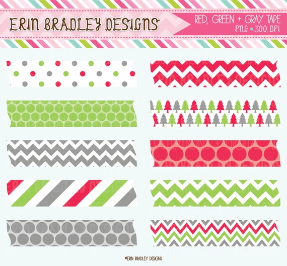 80% OFF SALE Christmas Clipart Frame Tags Instant Download Holiday Clip Art Graphics Red Green & Gray with Polka Dots Chevron Stripes Tree Il_570xn