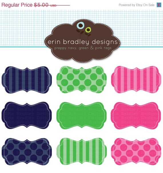 50% OFF SALE Preppy Frames Clipart Clip Art Personal and Commercial Use Navy Blue Green Pink Il_570xn