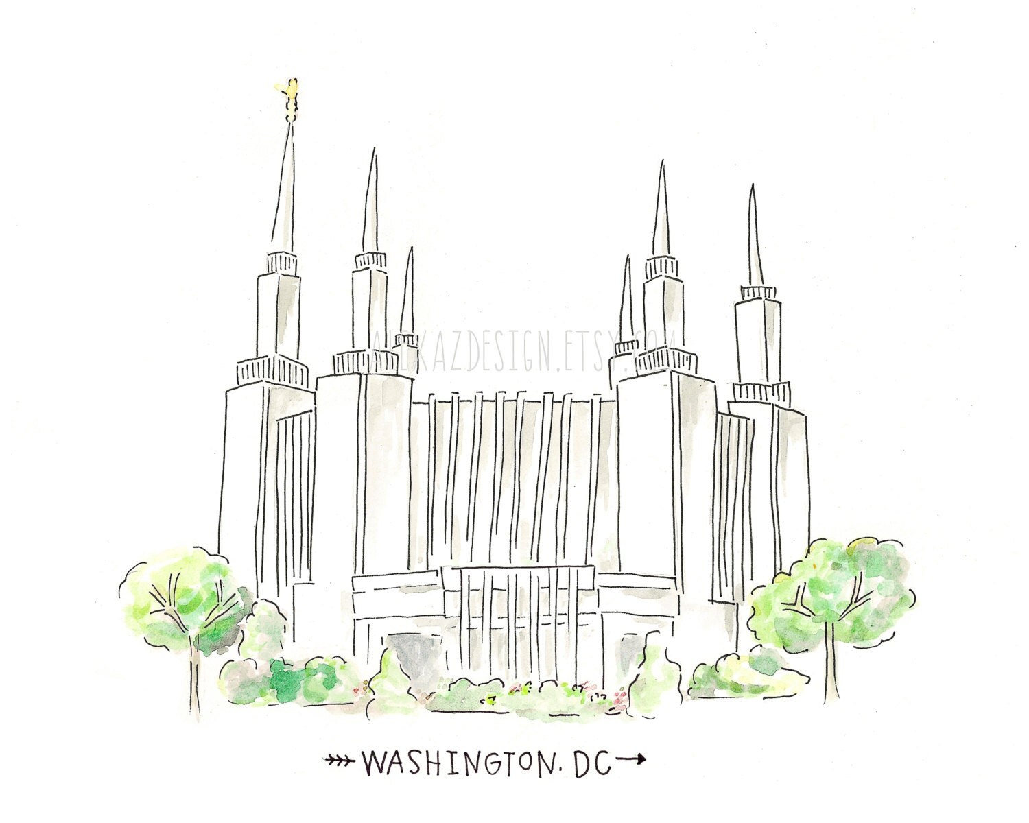 Washington DC LDS Temple AZ212 Watercolor by alexazdesign on Etsy