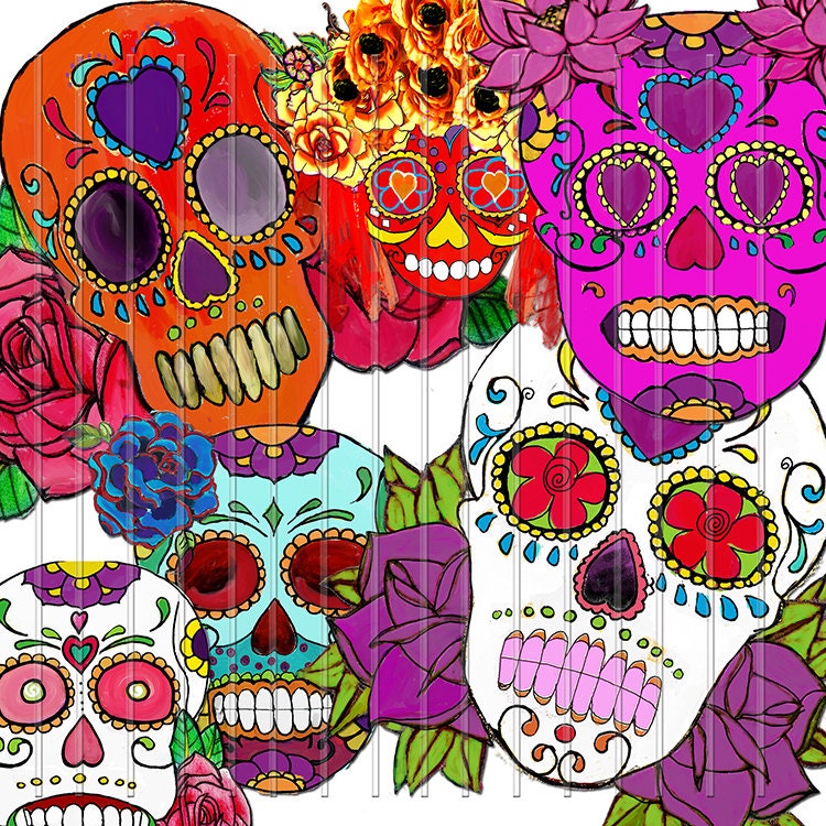 Halloween Sugar Skull Digital Collage Sheet