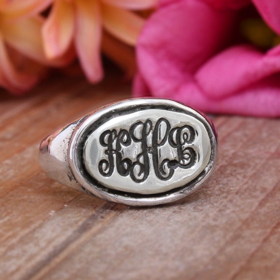 Womens Monogram Ring In Script font made in by NelleandLizzy