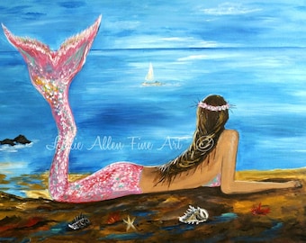 Mermaid Art Print Little Mermaid Mermaids Fantasy Magical Seascape "Beauty Of A Mermaid" Wall Art Mermaid Painting Seascape Ocean