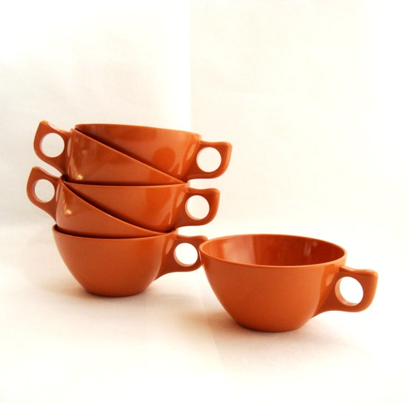 Vintage Melamine Cups Orange Coffee Cups Aztec by Flourisheshome