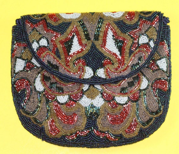 Beaded Evening Handbag Multi Color Beads Special by PastSplendors