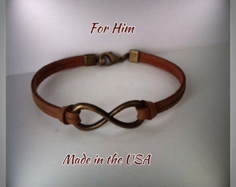 Valentines gift for Him. Eternity bracelet for Him. Leather Infinity bracelet. Infinity bracelet, Friendship Tbracelet. Men's bracelet.