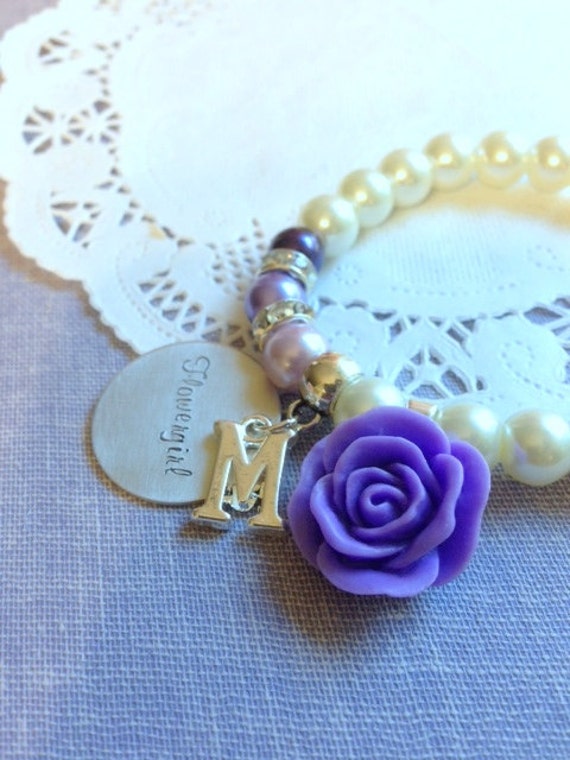 Flower girl rose stretchy glass pearl bracelet. by buysomelove