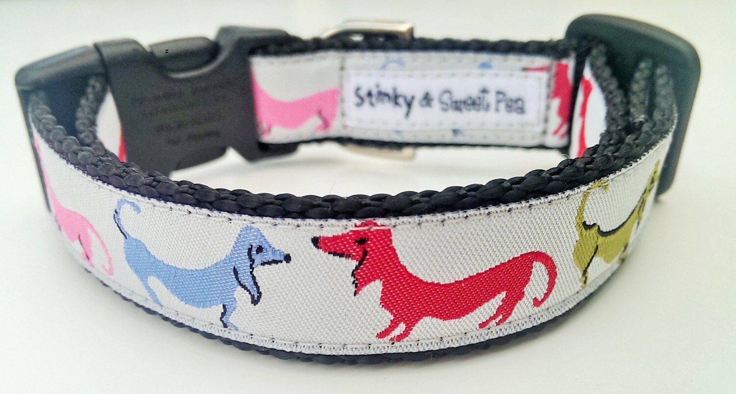 Dancing Dachshunds Dog Collar / Handmade / Adjustable / Pet