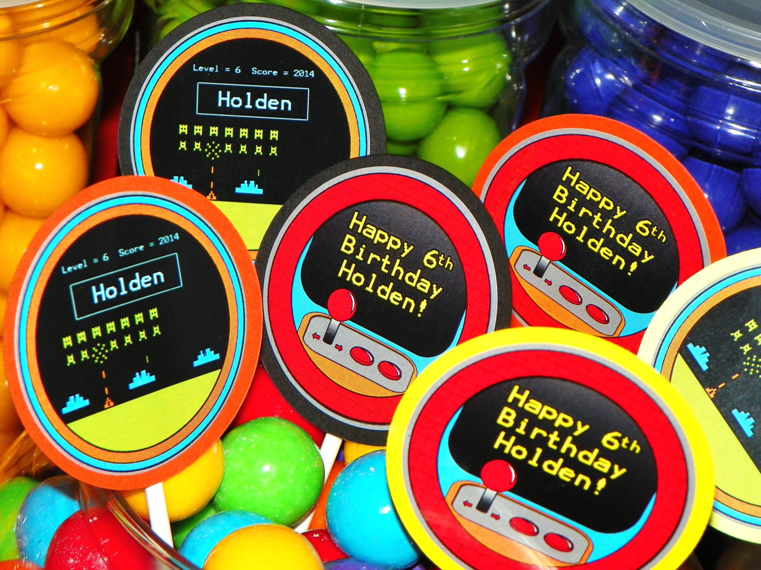 Video Game Party Cupcake Toppers Kit Set of 12. Arcade Cupcake