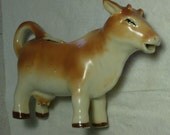 Vintage Brown Ceramic COW CREAMER with Nice Colors farm country primitive decor