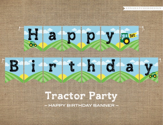Tractor Party DIY Printable Banner Happy by AnnaHatcherDesign