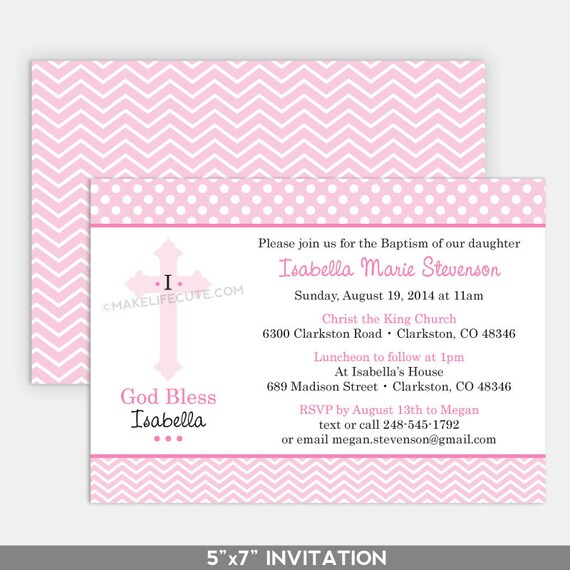 CROSS - Printable 5"x7" Invitation - for Baptism, Christening, Dedication or First Communion - Covenant Cross Collection by Make Life Cute Il_570xn
