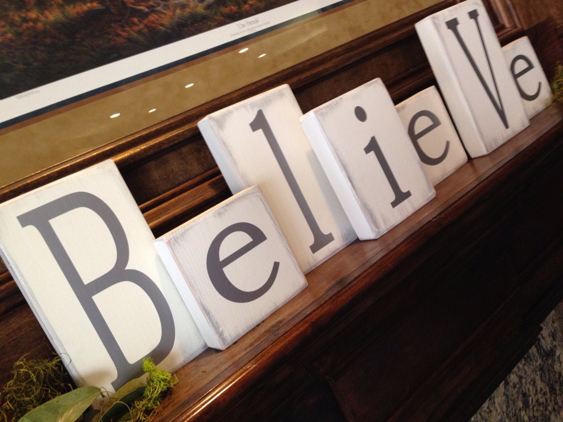 BELIEVE blocks, Believe block letters, Christmas sign, wood letters, shabby chic letters