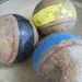 vintage croquet balls, old croquet balls, antique croquet balls, striped croquet balls, rustic, primitive, rugged, decorative, country