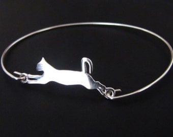 Cat Bangle Bracelet, Cat Bracelet, Sterling Silver, Jewelry, Friendship Bracelet, Gift
