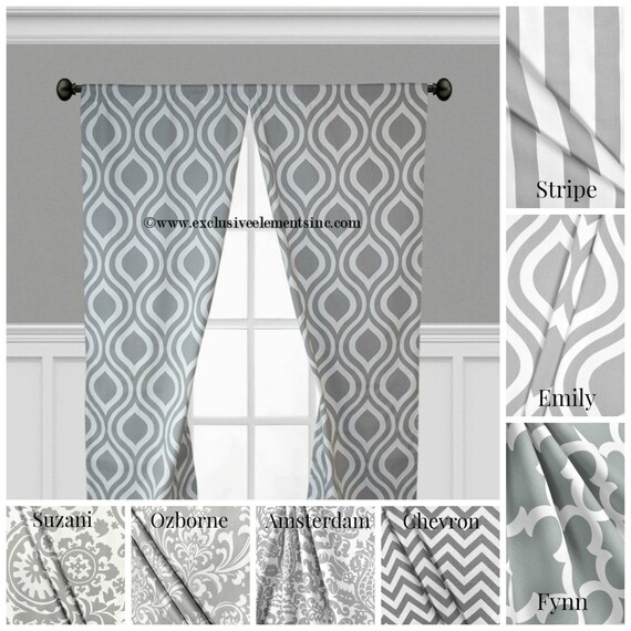 Grey Curtain Panels Modern Geometric Chevron Damask Drapery