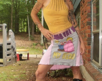 SALE SALE WAS 45 now 30 Mario My Hero PRincess Peach ninja skirt pink ooak upcycled Nintendo